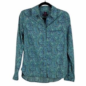 Liberty Art Fabrics Paisley Button Up Shirt Blue Green Cotton Small
